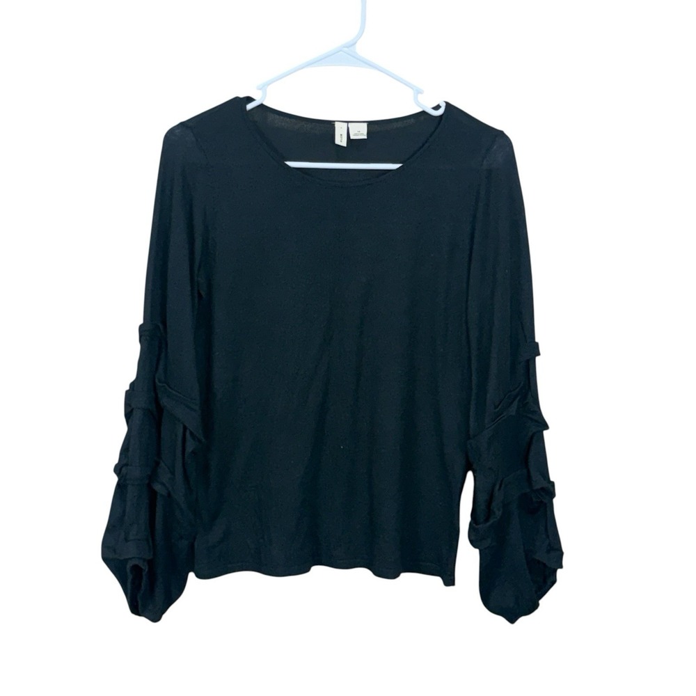 Moth Black Thin Knit Ruffle Sleeve Top, Size XS